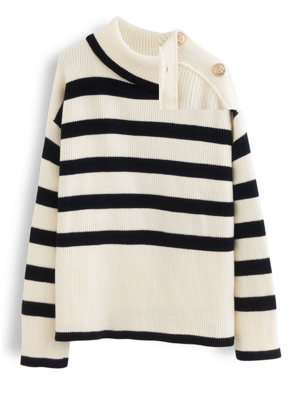 ChicWish Striped Knit Button neck Sweater 3X /4X